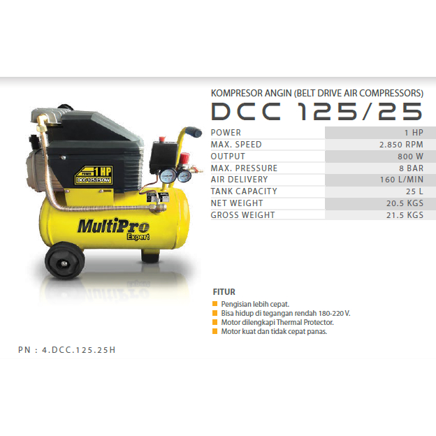 Multipro DCC125-25 Compressor Mesin Kompresor Angin Listrik Multipro DCC 125 - 25
