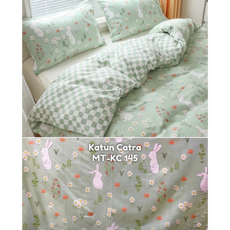 LAST PIECE KAIN SALE : 1,28 METER kain sprei meteran katun lokal catra beverly motif sunrise rabbit 