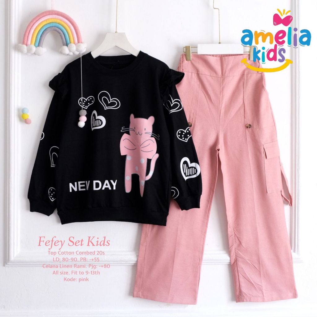 [ TERMURAH SIAP KIRIM Amelia Kids] FEFEY SETCEL UMUR 8 - 13 TAHUN SET CELANA KARGO KIDS SETELAN KAOS