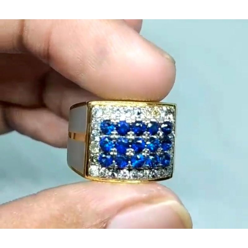 Cincin fashion pria / cincin berlian blue safir d jamin natural original gratis memo lab dan box cin