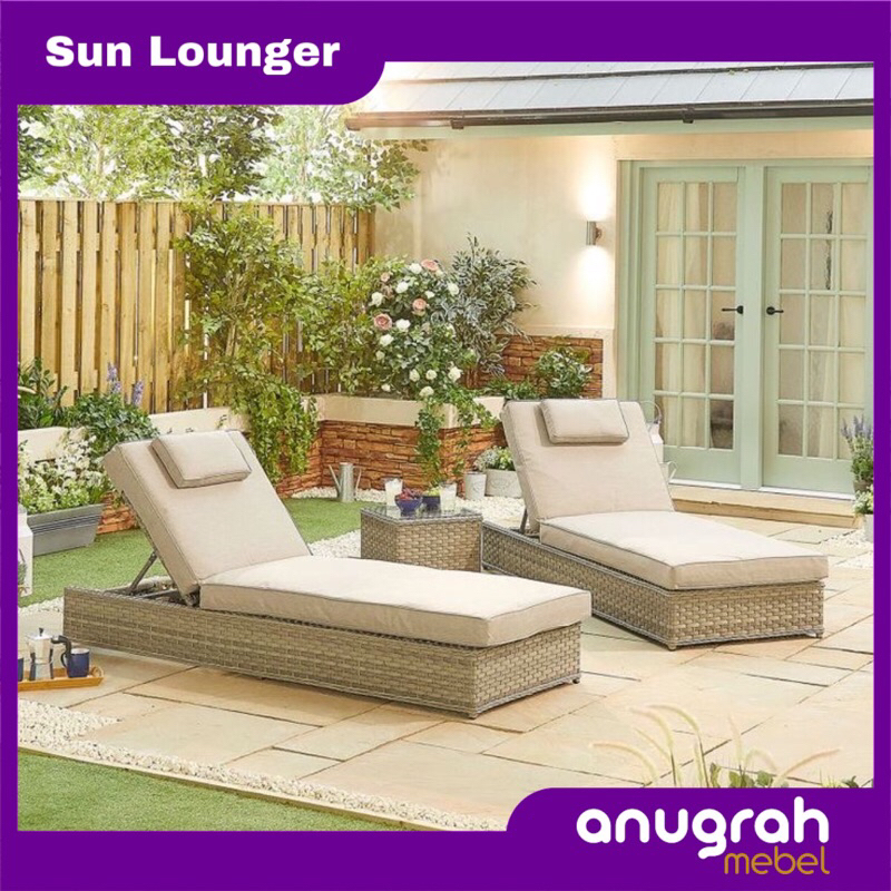Sun Lounger Rotan Sintetis / Kursi Kolam Renang / Kursi Santai Outdoor