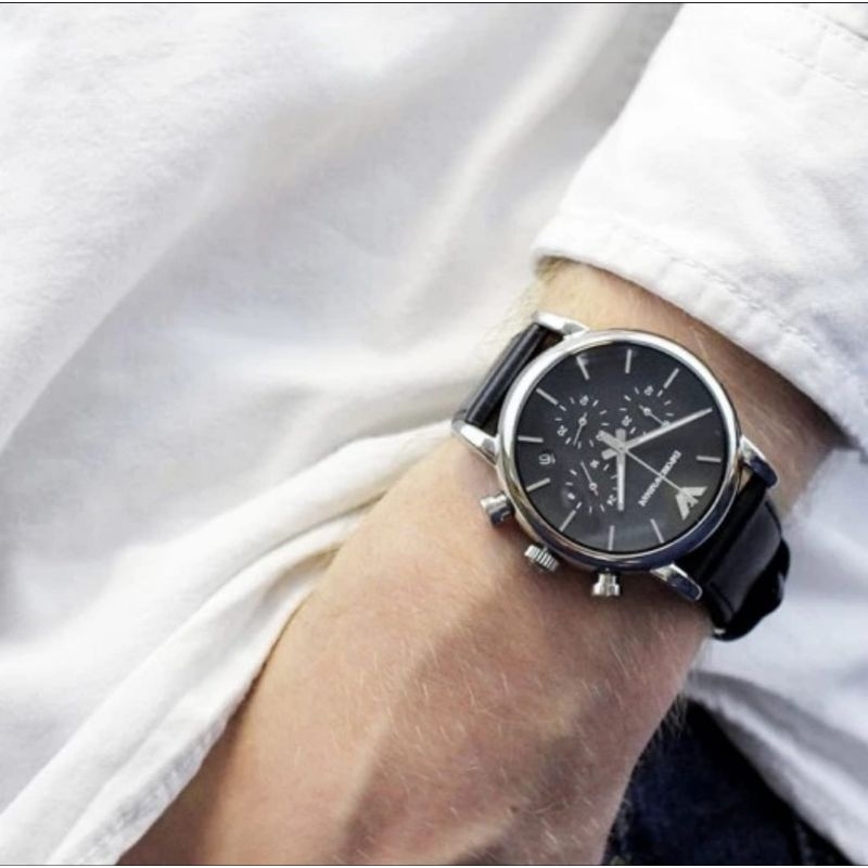 Jam Tangan Pria Emporio Armani AR1733 Chronograph Leather Strap Original
