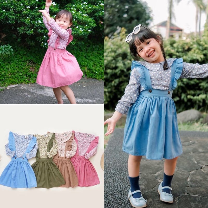 Namii Overall Dress Jumpsuit Baju Kodok Blouse Panjang + Rok