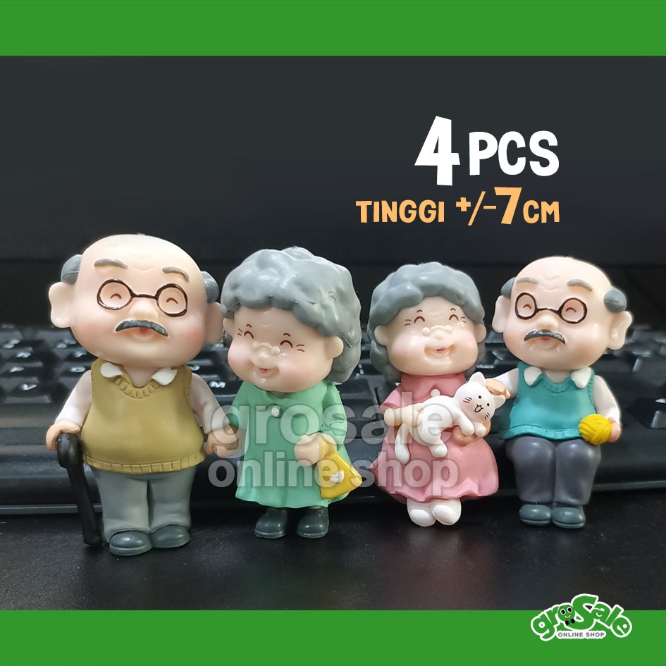 Happy Grandparents Miniatur Figure Karakter Lansia Kakek Nenek Opa Oma Dekorasi Topper Cake Hiasan P
