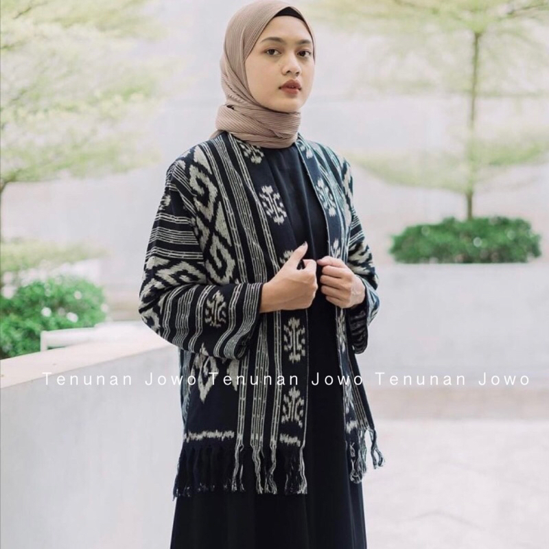 outer short rumbai tenun etnik outer pendek simple modis cardigan elegan tenun