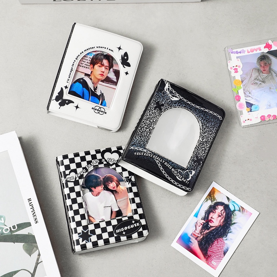 GYF428 XG34448 SALE3 Inch Album Foto In Hitam Kotakkotak Penutup Pemegang Pas 4 Kantong Foto Mini Al