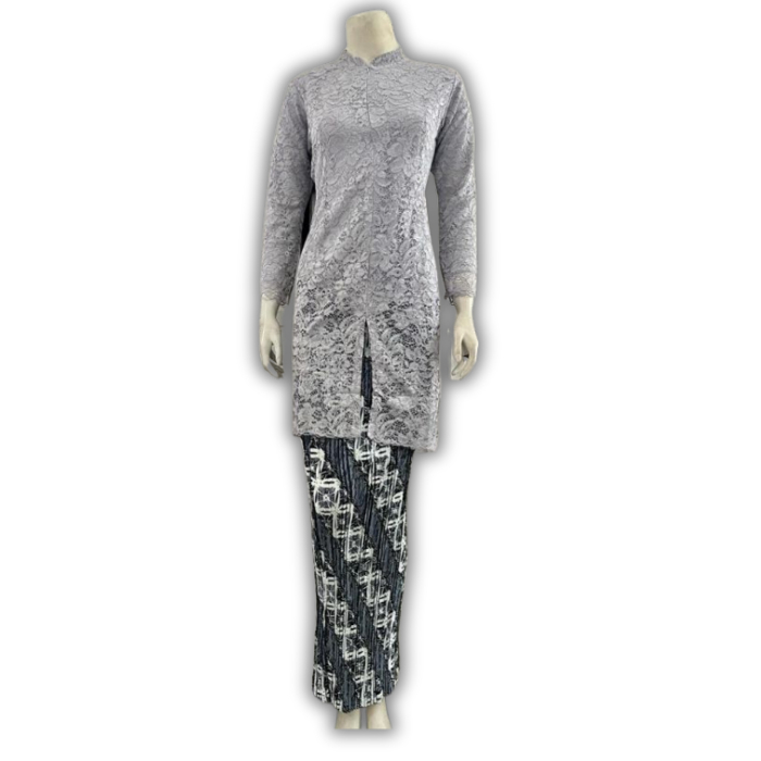 SETELAN ATASAN DAN ROK KEBAYA BROKAT TUNIK KERAH SANGHAI WARNA NUDE UKURAN XXL