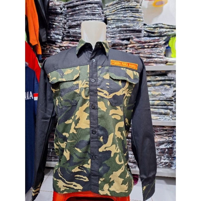 kemeja kombinasi loreng ppm tangan panjang