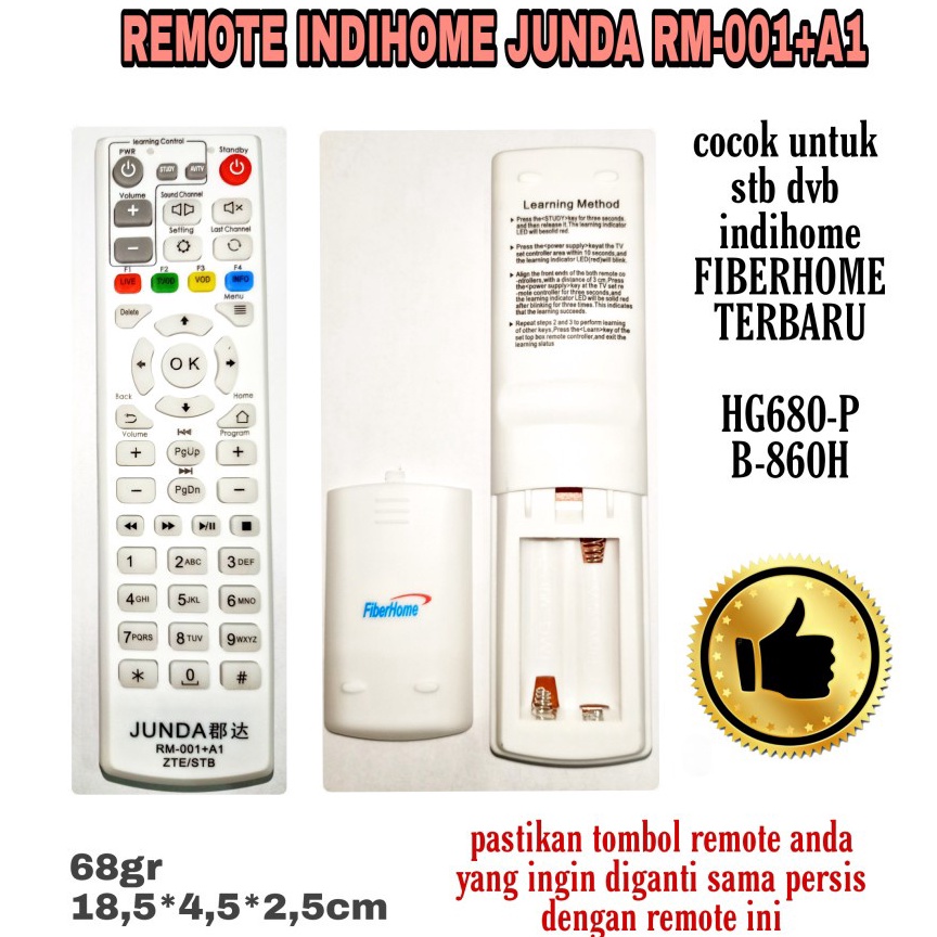 CNI645 ORIGINAL REMOTE STB DVB INDIHOME FIBERHOME TERBARU JUNDA RM 1A1