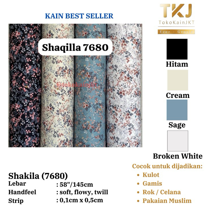 TokokainJKT 7680 Kain Bahan Shakila Sakila Sakilla Syakila Twill Premium Quality Motif Kembang Bunga