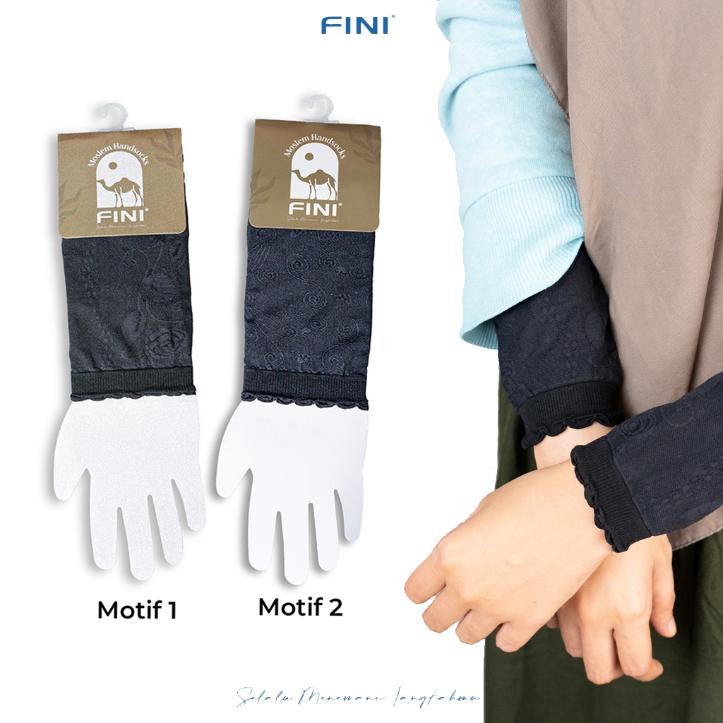 FINI Manset Tangan Handsocks Muslim Kerut Motif Bunga Warna Hitam Ukuran Pendek