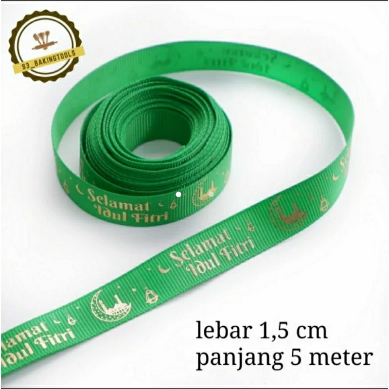 

Pita Idul Fitri hijau sabit lebar 1.5cm, panjang 5 meter