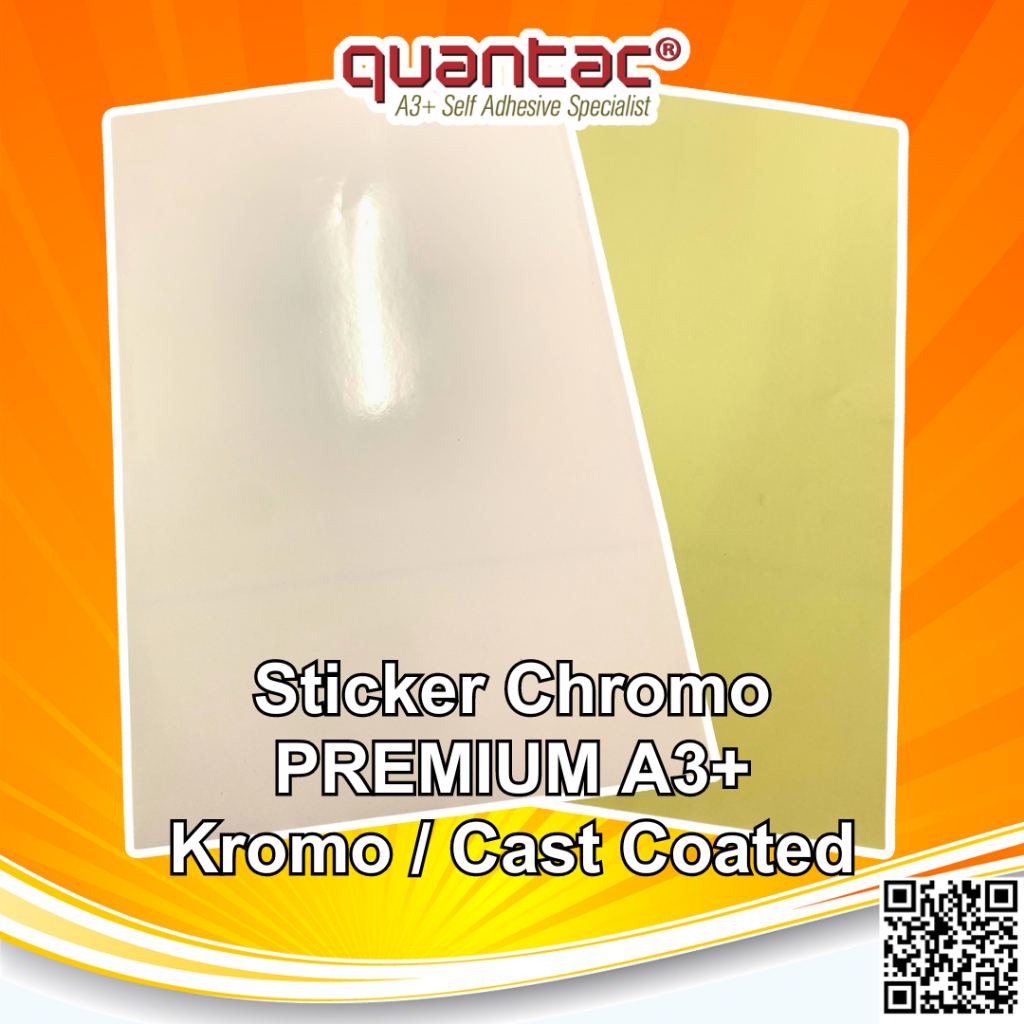 

Quantac Stiker Kromo A3+ Glossy Digital Print Laser Toner Cast Coated Paper Sticker Kertas Mirrokote