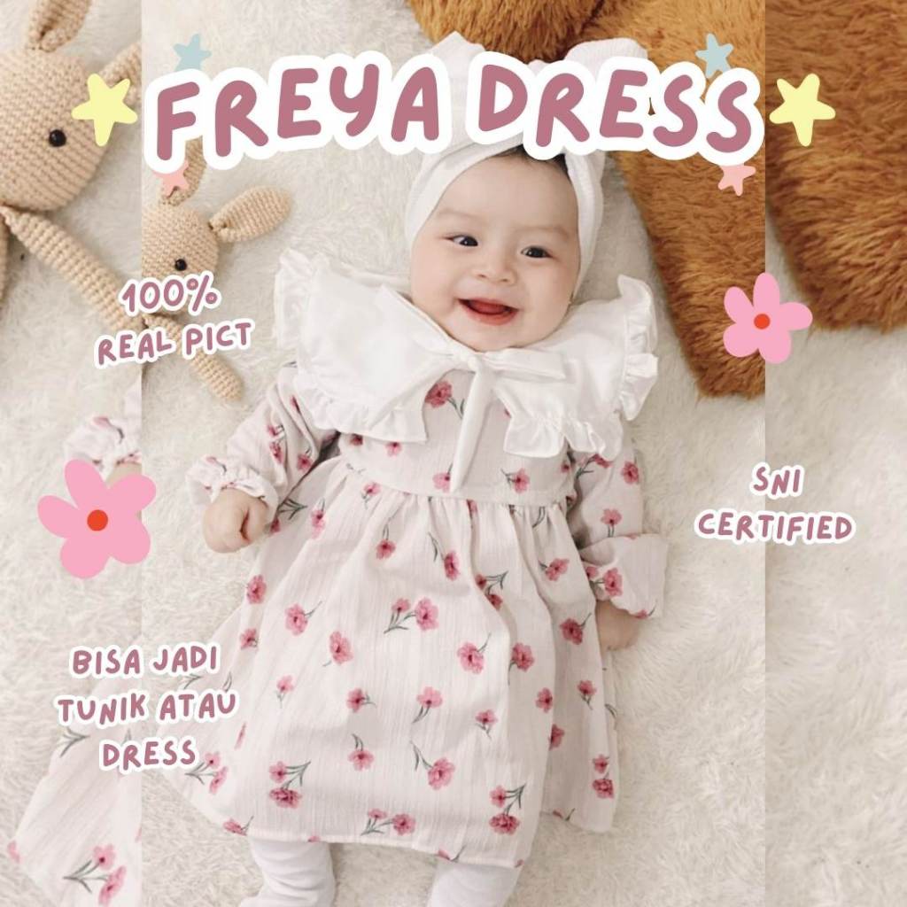 dress anak perempuan lengan panjang tunik bayi perempuan cewek 1 2 3 tahun baby FREYA DRESS MONA