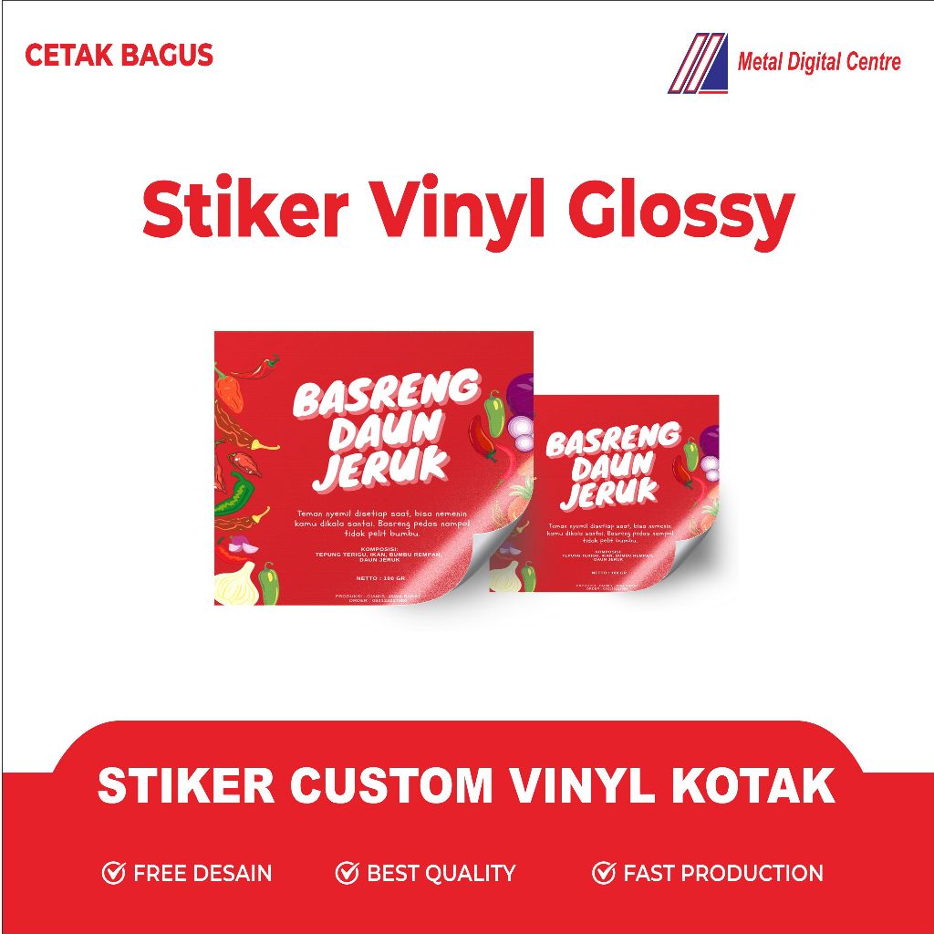 

Cetak Stiker VYNIL / VINYL GLOSSY ( CUTTING KOTAK ) Cetak Stiker Label Kemasan Makanan Minuman Murah
