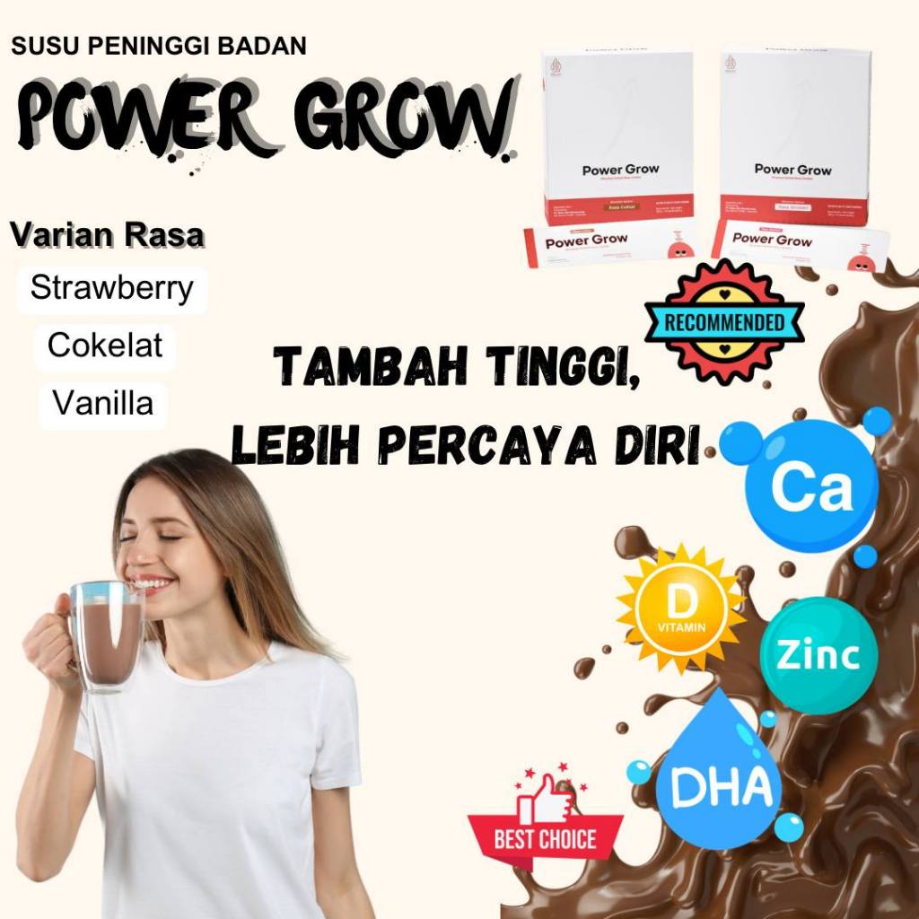 

8 Box POWERGROW Minuman Susu Powergrow Rasa Coklat Strawberry vanilla Peninggi Badan Untuk usia anak rejama dan dewasa terbaik ampuh original bpom ori