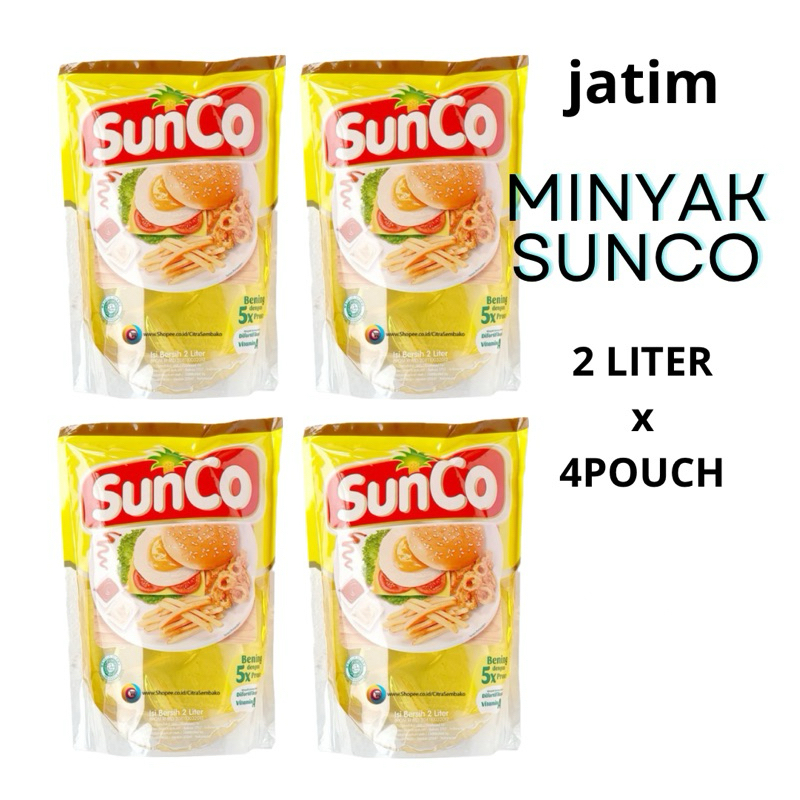 

(JATIM) MINYAK GORENG SUNCO 2 LTR ( dapat 4 pouch)