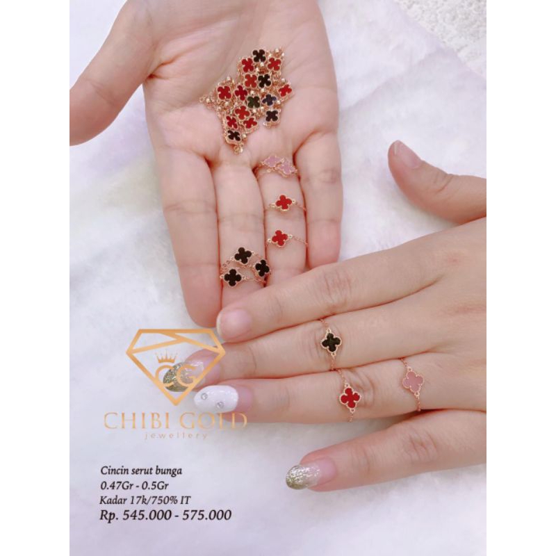 CHIBIGOLD - cincin clover model serut emas 750% 17K