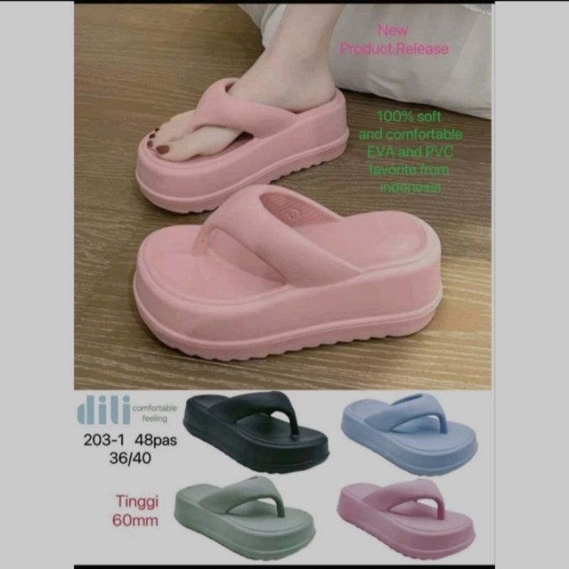 sandal wedges wanita sandal jepit polos tebal
