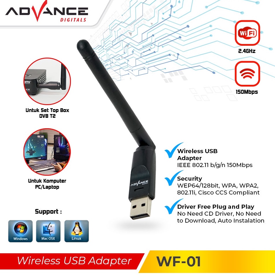 Terbaik ADVANCE USB Dongle Wifi Wireless Adapter Receiver Komputer PC Laptop Set Top Box 15Mbps Ante