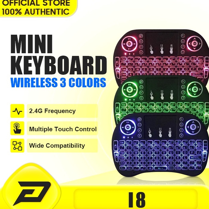 Terpercaya Keyboard Wireless mini i8 RGB Backlit Colorful Touchpad Wireless keyboard minimini keyboa