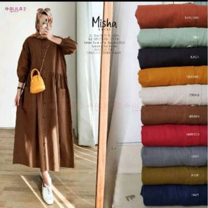 Midi Dress Polos Katun Linen Rami Premium Pocku Midi Dress Katun Linen