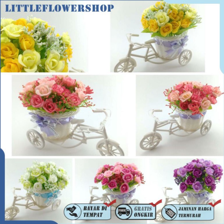 STOK TERBATAS COD VAS SEPEDA SET BUNGA VAS SEPEDA BUNGA MAWAR PLASTIK IMPORT BUNGA HIAS ARTIFISIAL B