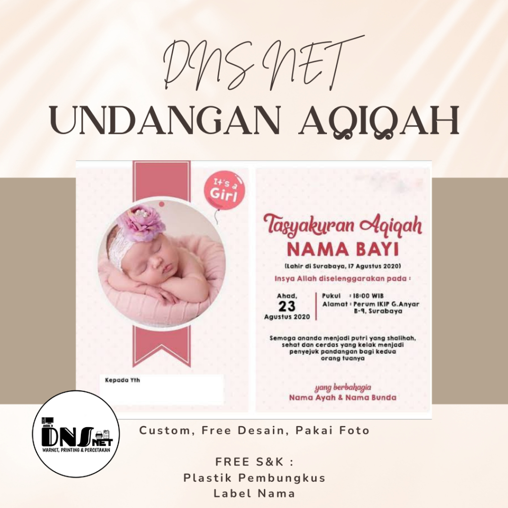 TANPA MINIMAL ORDER CUSTOM CETAK UNDANGAN AQIQAH BOLAK BALIK RUSTIQ PROSES CEPAT