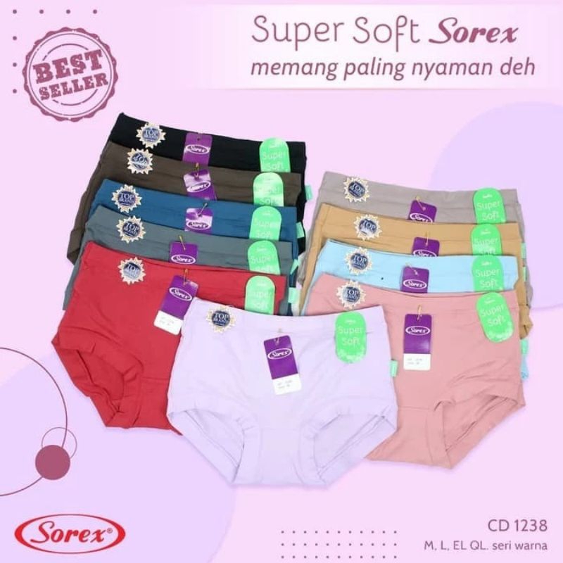 3pcs celana sorex 1238 celana dalam wanita karet lebar celana dalam super sof