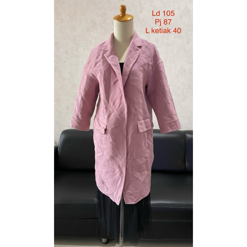 Winter long coat wool double face coat pink
