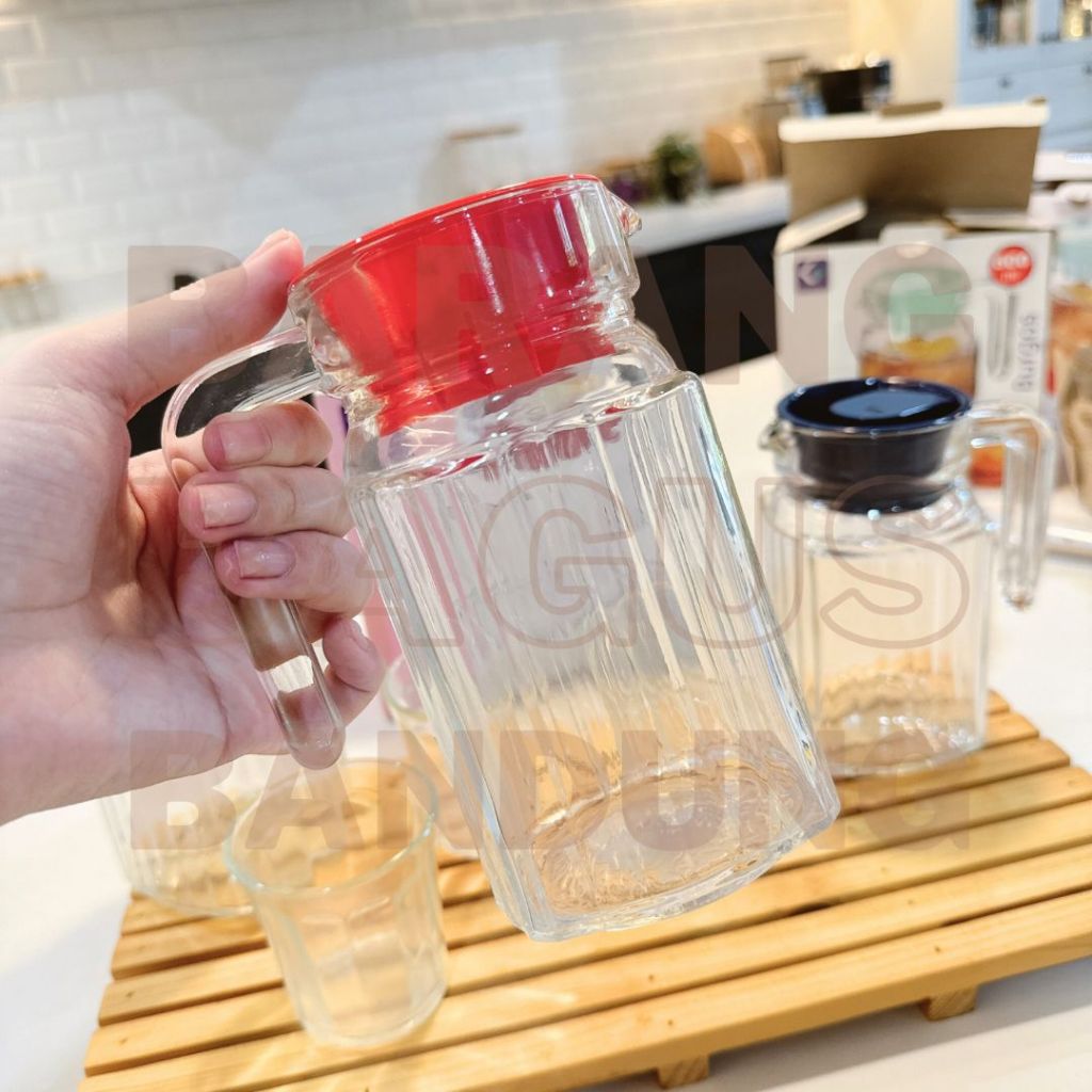Set Pitcher Termos Jug Minuman Kim Glass Kimglass Burgos 3 Gelas Kaca/Beling