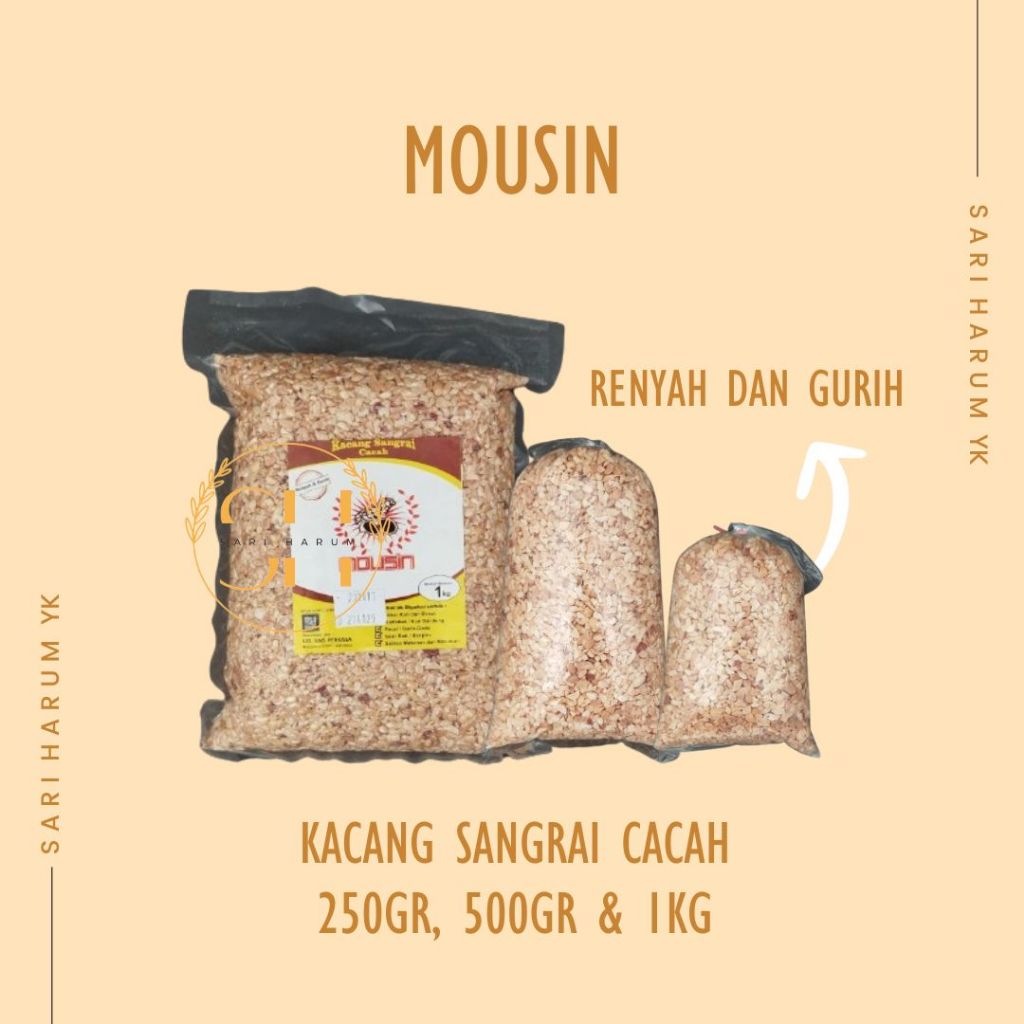 

Kacang | Kacang Sangrai | Kacang Cincang | Mousin kacang sangrai cacah | Mousin kacang cincang sangrai 500gr