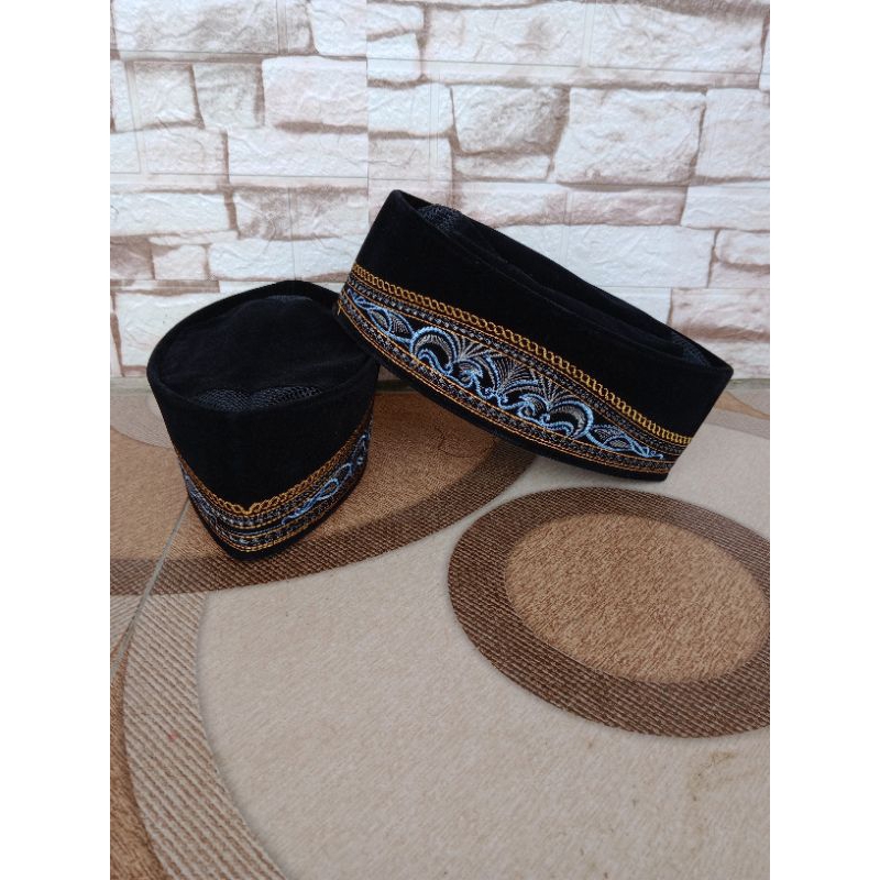 SONGKOK BLUDRU MOTIF BORDIR/SONGKOK HITAM /PECI HITAM/PECI SANTRI