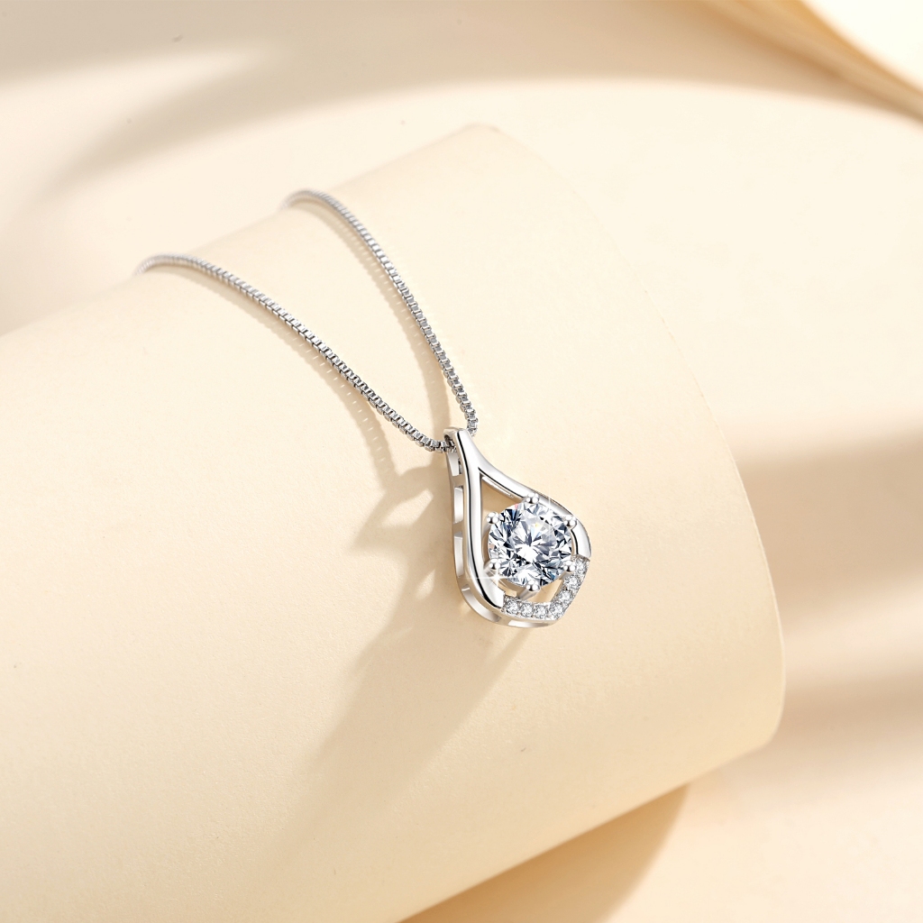 Lanme Jewelry Kalung Moissanite Perak 925 1.0 Ct Sertifikat Fashion Perhiasan GRA BTXL023