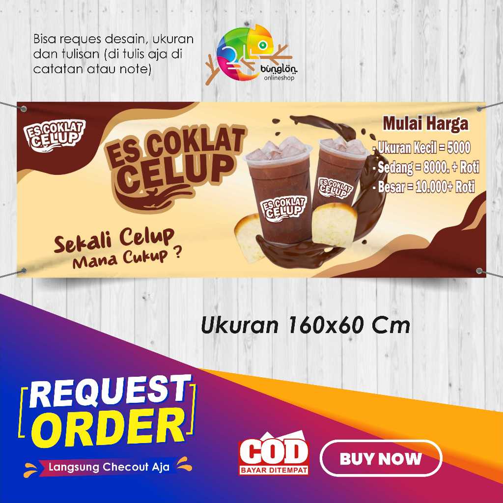 Banner 160x60 Es Coklat Celup Custom Desain