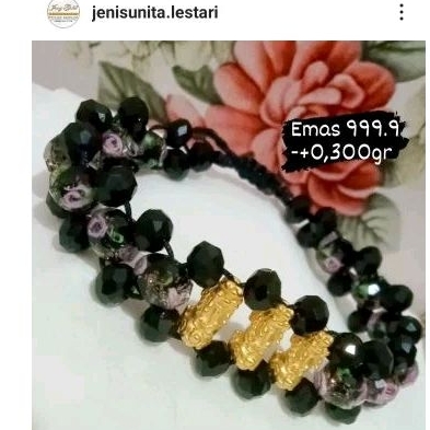 gelang lipan bunga plus charm dragon/pixiu emas 24k/999.9