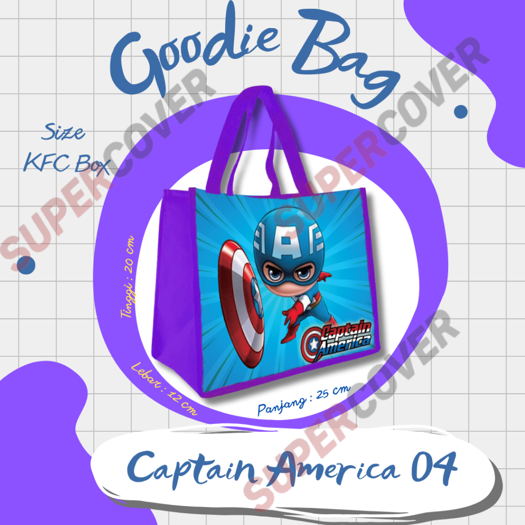 

Goodie Bag Gambar Kartun Captain America 04 Warna Ungu Untuk Acara Ulang Tahun, Aqiqah, Sunatan Dan Lain lain.