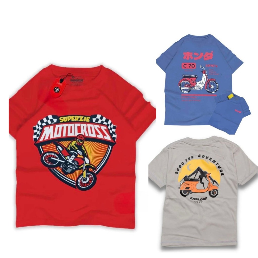 [KAOS MOTORAN]  Kaos anak laki laki distro anak cowok motif motor motoran vespa trail balap motor