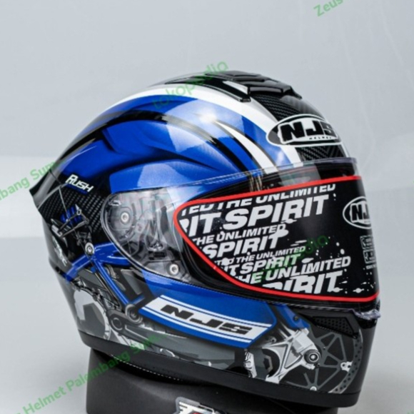 HELM MOTOR NJS ZX-1 RUSH BLACK BLUE HELM FULLFACE SNI GLOSSY HTM/B