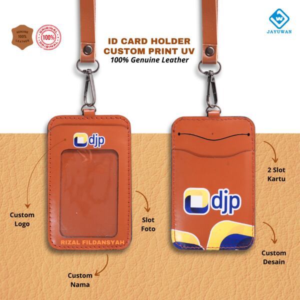 

JAYUWAN KREATIF - ID Card Holder Lanyard Print UV Kulit Asli Bisa Custom Nama Dan Logo Model ID2C