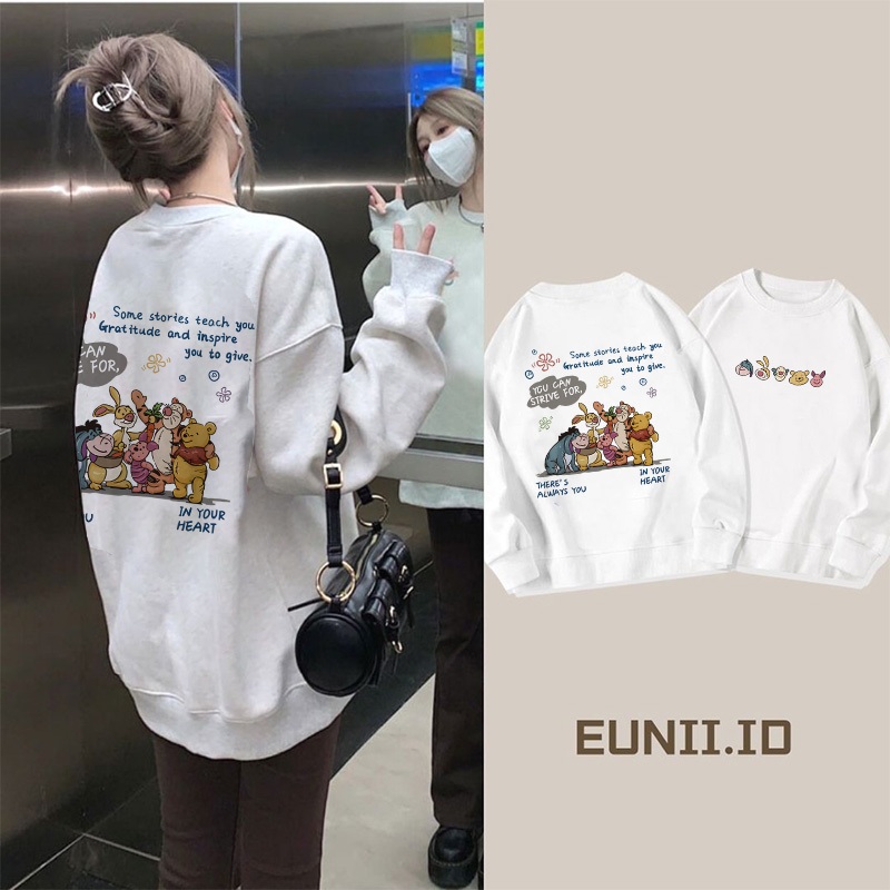 EUNII Sweater Wanita | Winnie The Pooh Dan Teman-temannya | Sweater Lengan panjang Model Versi Korea