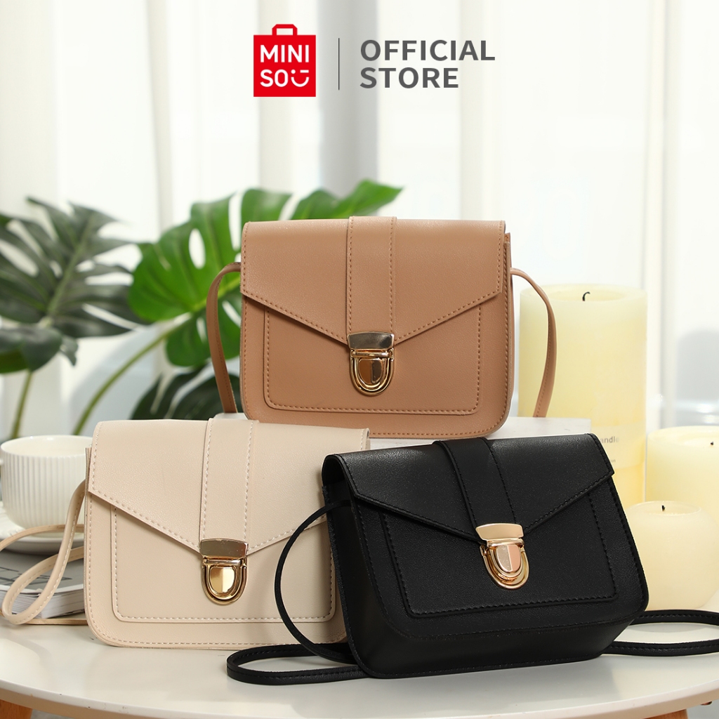 MINISO Tas Selempang Wanita Crossbody Bag Tas Selempang Kulit Kerang Mode Kunci Logam Antik Tahan Au