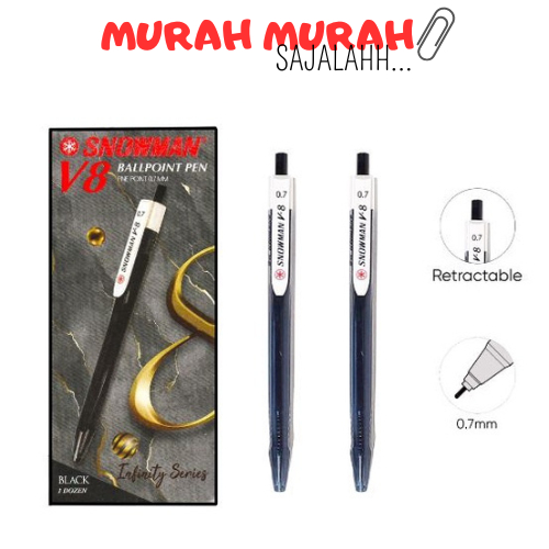 

(1pack) Pulpen Snowman V8 0.7mm Ballpoint Pen Tinta Seperti Snowman V5