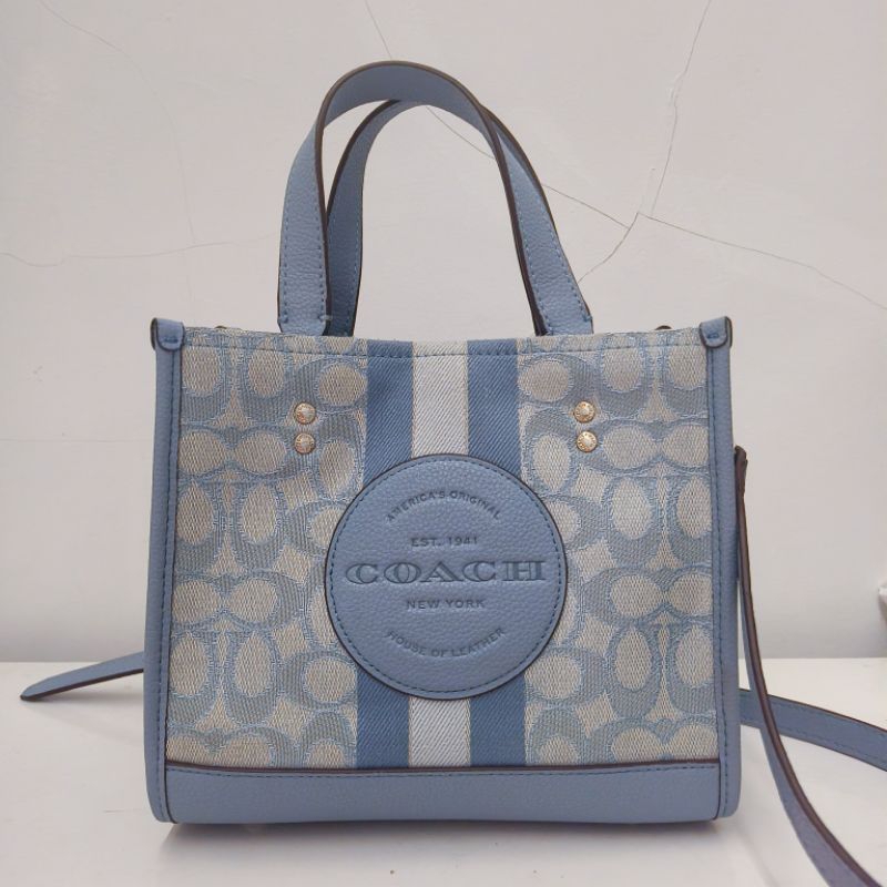 PRELOVED TAS COACH DEMPSEY TOTE SIGNATURE JACQUARD MARBLE BLUE