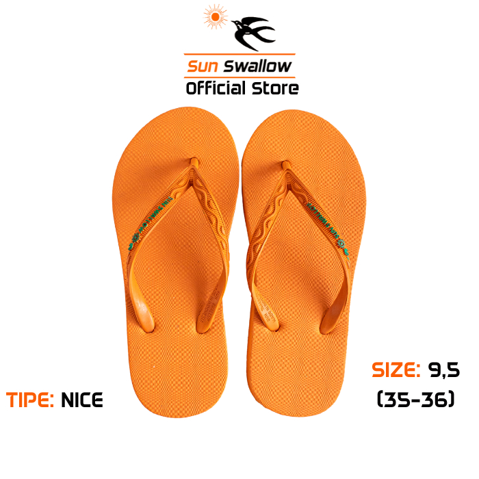 Sun Swallow Sandal Jepit Karet Wanita Sendal Nice Oranye Size Ukuran 9,5 | 35 - 36
