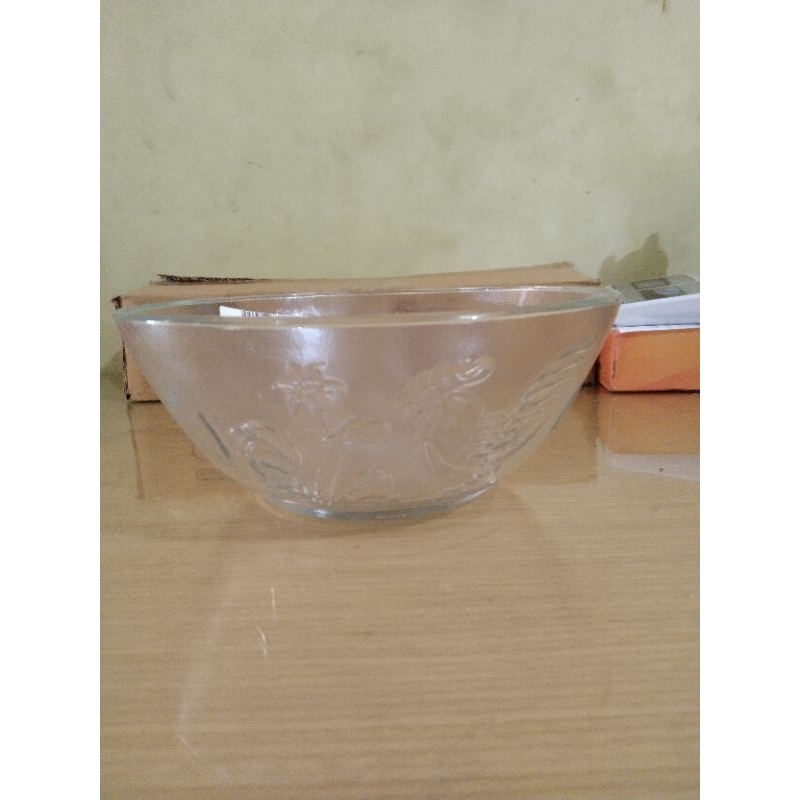 mangkok kaca motif ayam jago