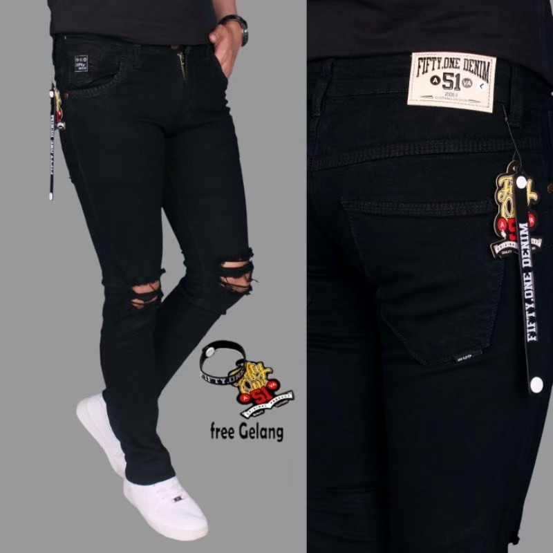 Celana Jeans Panjang Pria Sobek Ripead Distro Original FIFTEEN DENIM-Celana Jeans Casual Keren