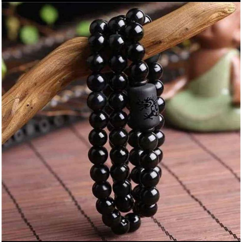 Kalung tasbih bio energy terapi kesehatan pria & wanita oryginal fengshui ukir naga hitam