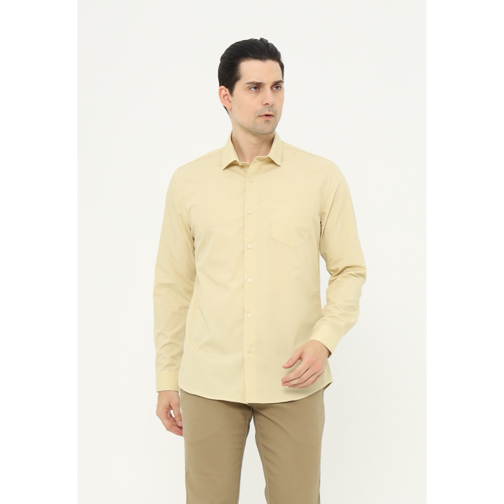 MAGINOT Kemeja Pria Basic Polos Panjang CREAM