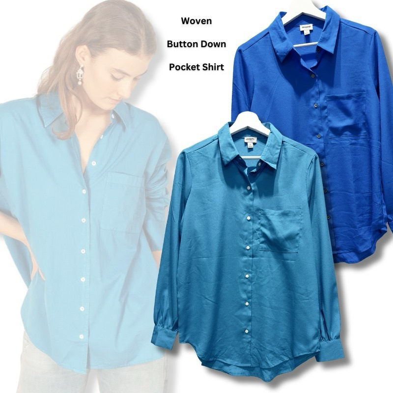 Kemeja Wanita Kantong Model Loose Lengan Panjang (Woven Button Down Pocket Shirt) brand J. CREW Orig